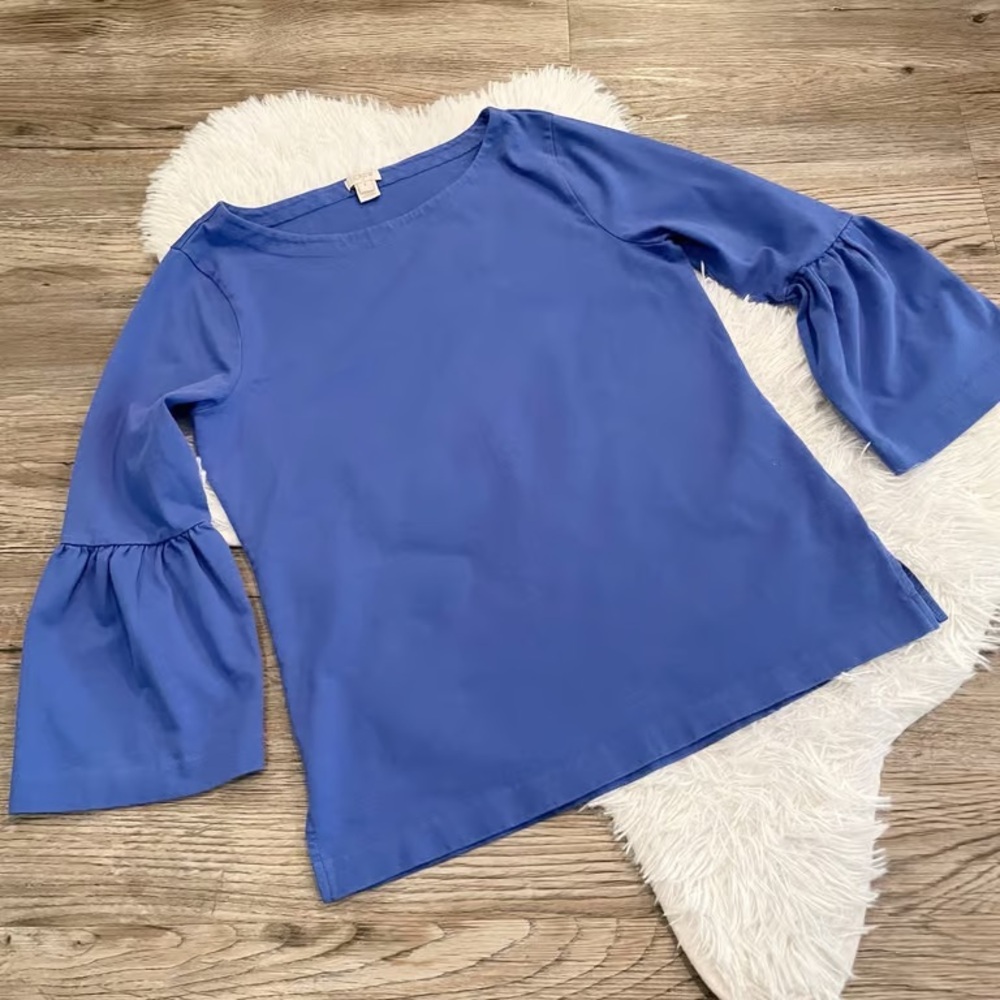J Crew Bell Sleeve Top Tee Cornflower Blue Small Cotton